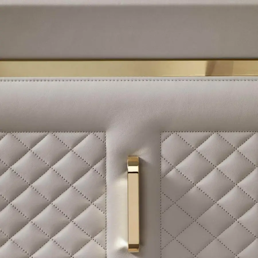 Exceptional DV Home Collection Adler sideboard crafted with multilayer leather and matt lacquered interiors, exhibiting gold metal accents