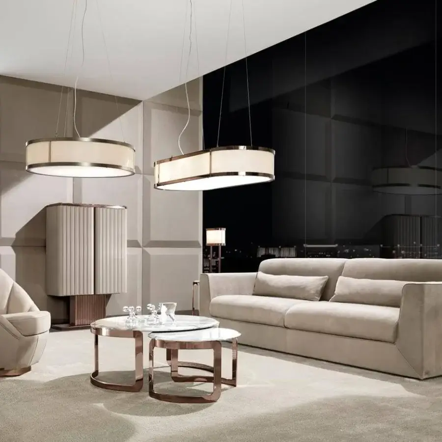 Distinguished DV Home Collection Coco side table with light beige marble top and ribbed doors in a matte finish