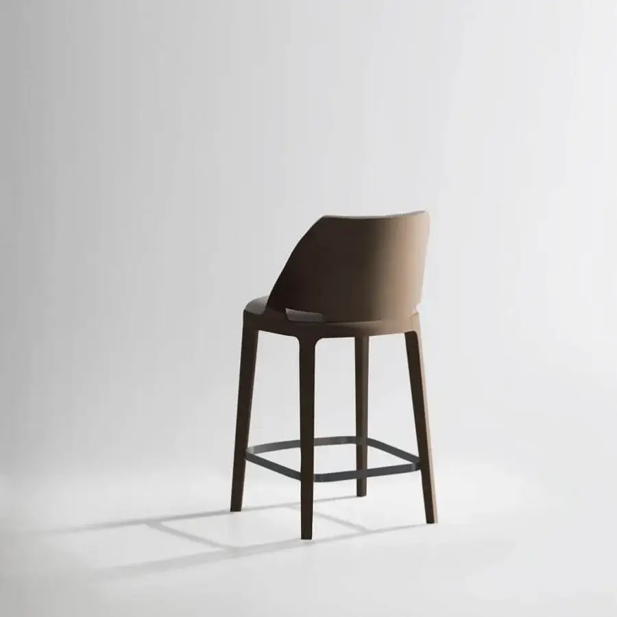 Distinguished Potocco Velis stool with ash wood frame and medium brown finish crafted in Italy