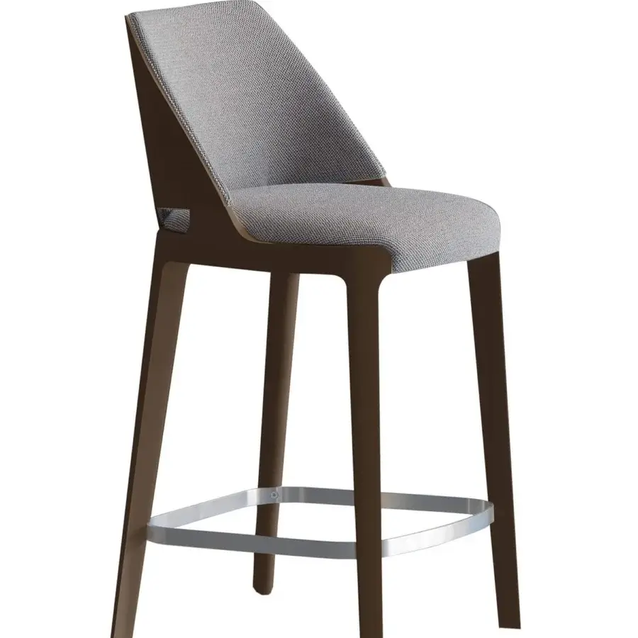 Exceptional Potocco Velis stool with exposed ash wood frame and woven grey textile seat