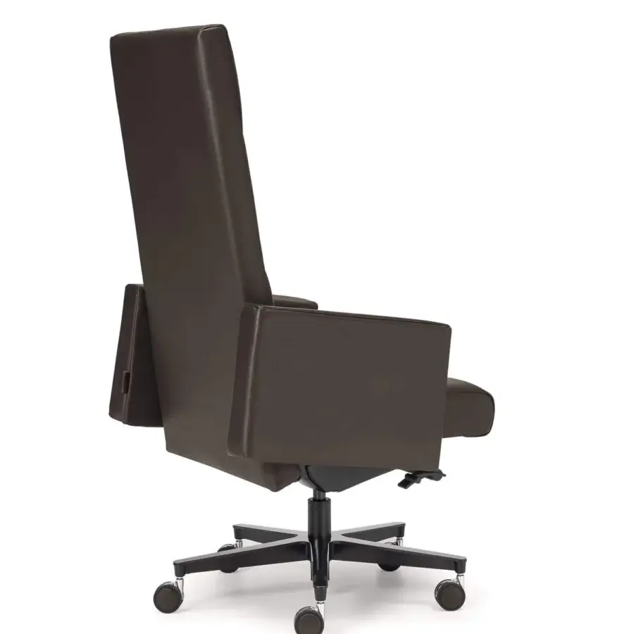 Exclusive 4 Mariani Inca armchair built in dark brown leather with a black painted aluminum swivel base