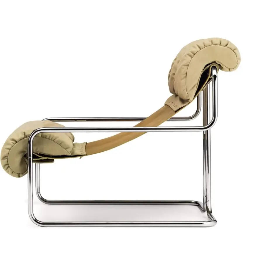 Exceptional 4 Mariani Tucroma lounge chair with steel tubular frame and light beige cushions crafted in saddle leather and soft leather