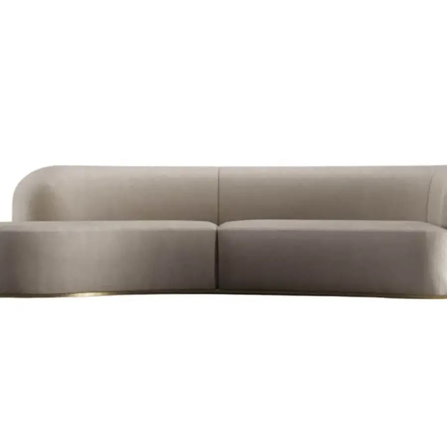 Distinguished Vismara Bolla sofa with enveloping seat, sinuous silhouette and light grayish-brown textile upholstery with matte finish