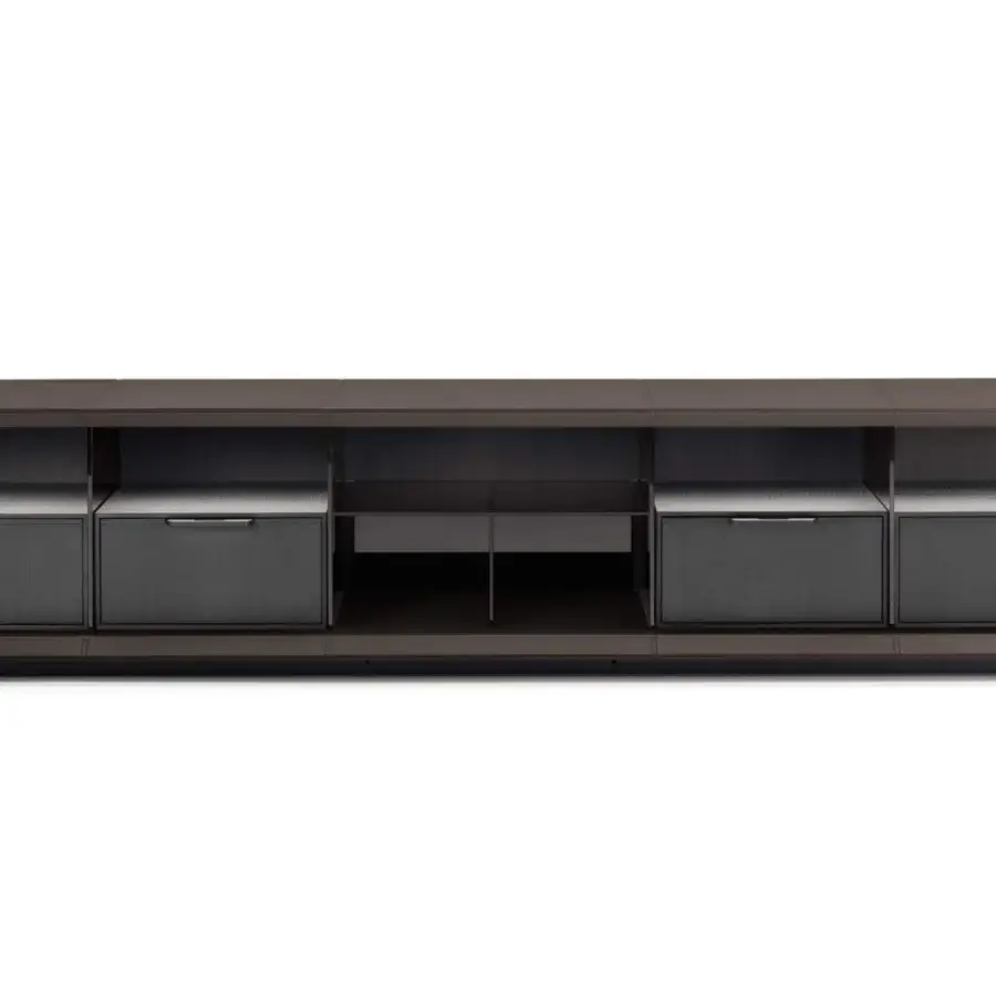 Distinguished 4 Mariani Herman sideboard crafted in saddle leather with deep brown wood-like sides and smooth matte finish