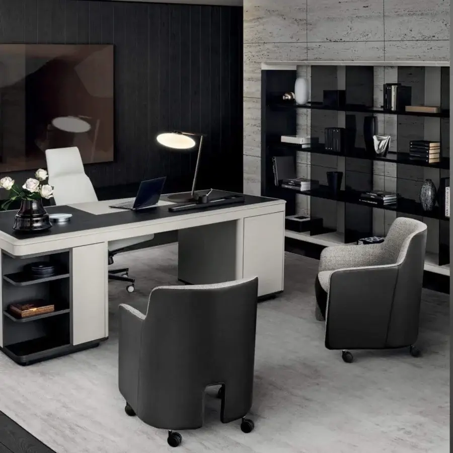 Innovative 4 Mariani Gill armchair with dark gray frame and lighter woven textile upholstery for contemporary offices