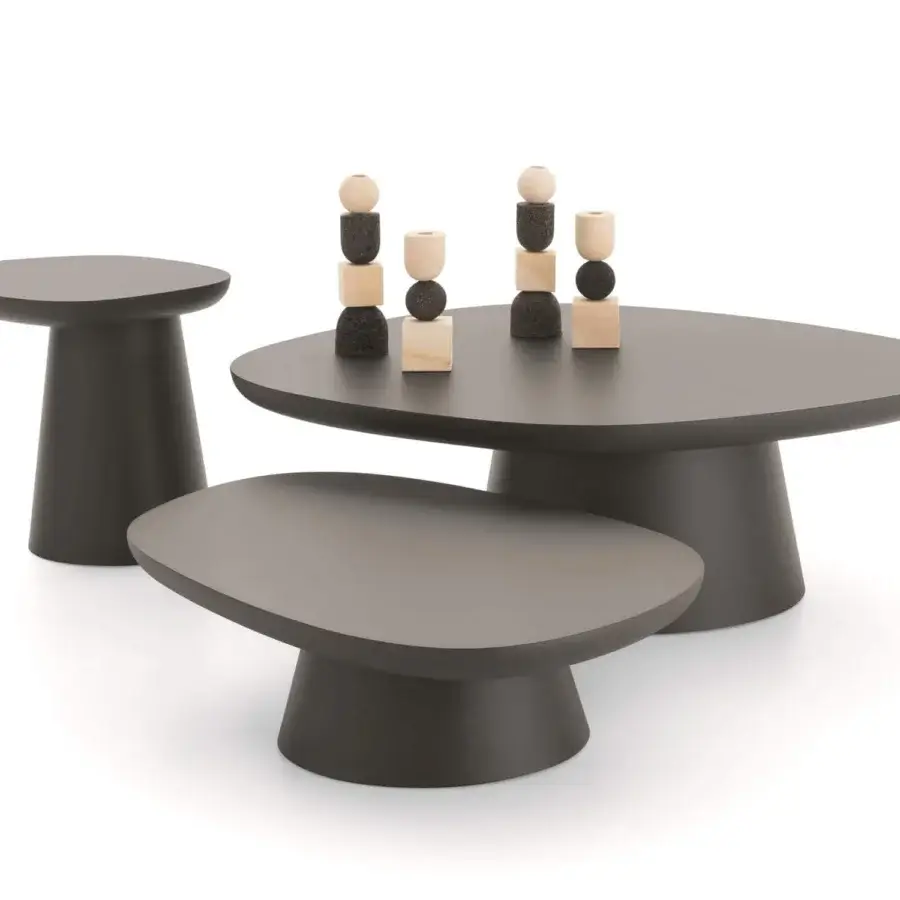Superior Ditre Italia Stone coffee table set with organic shapes and uniform dark gray stone composite finish