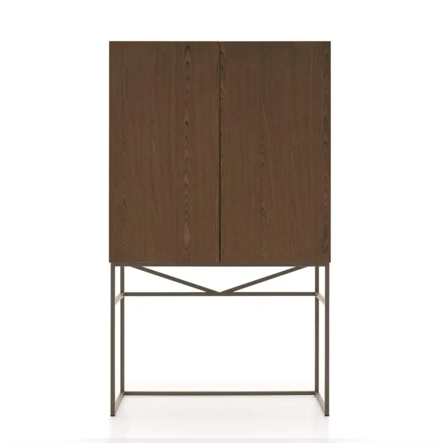 Distinguished Ditre Italia Unit Privé bar cabinet built with dark brown wood and dark bronze metal, showcasing bonded leather drawers