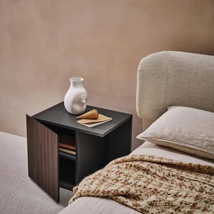 Elegant Ditre Italia Eric nightstand with dark gray lacquered particle board and a dark brown wood grain door