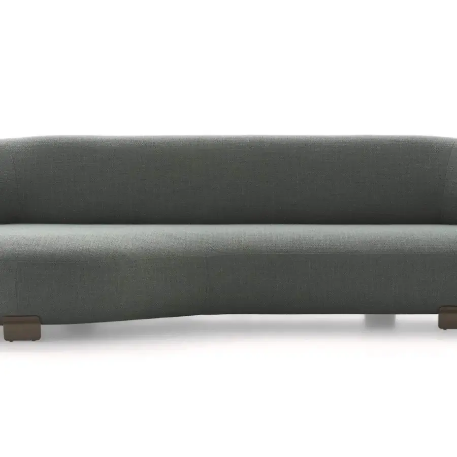Innovative Ditre Italia Pacific sofa with overlapping forms upholstered in muted gray-green textile and matte finish