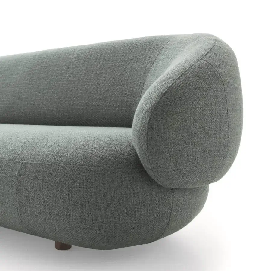 Exceptional Ditre Italia Pacific sofa presents a fluid silhouette in muted greenish-gray textured fabric with sculptural lines