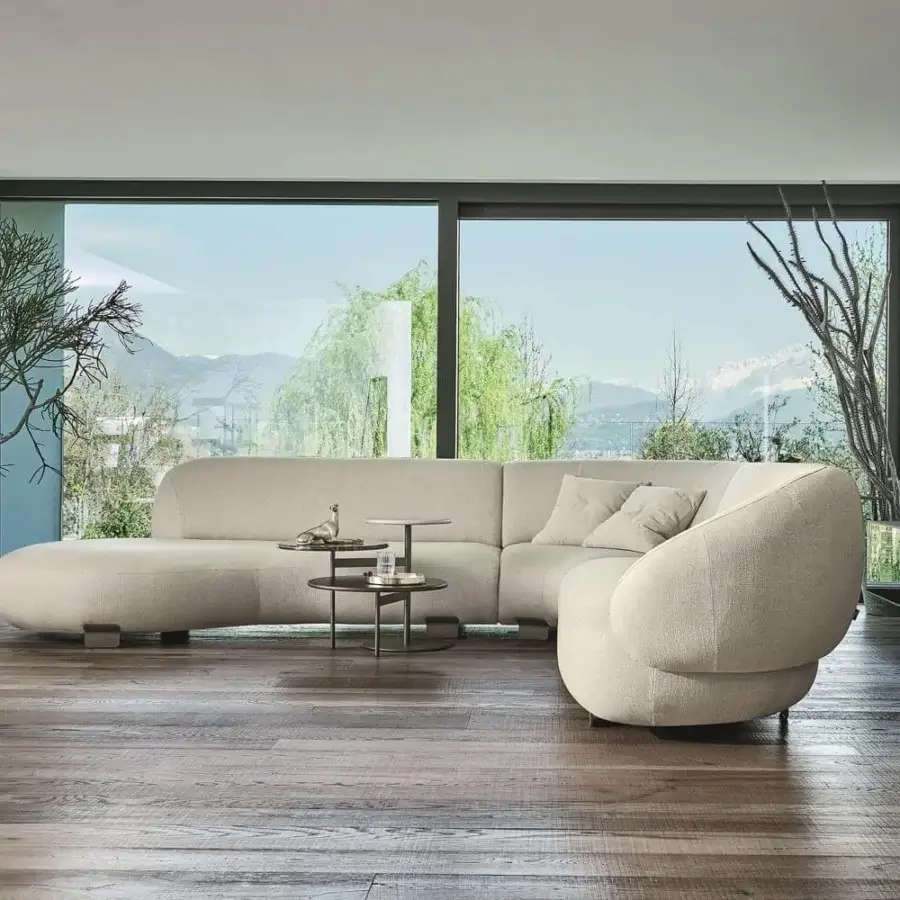 Exceptional Ditre Italia Pacific sectional presents organic forms upholstered in light beige textile with sinuous lines