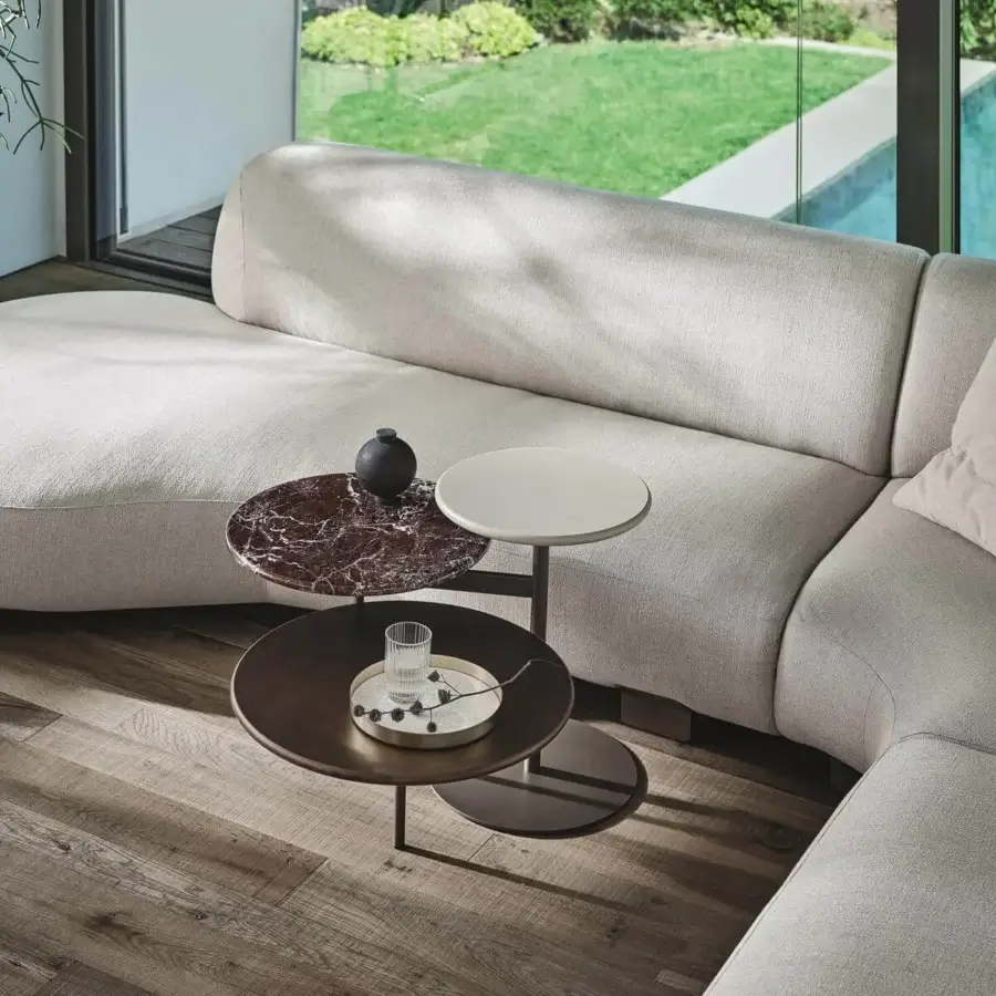 Superior Ditre Italia Pacific sectional presents sinuous lines built with light beige woven textile and matte finish