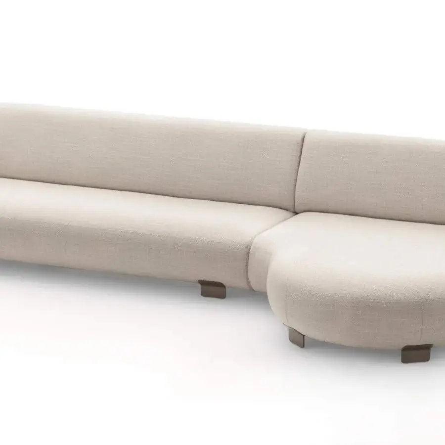 Distinguished Ditre Italia Pacific sectional presents a fluid design upholstered in light beige subtly textured textile with dark rectangular legs