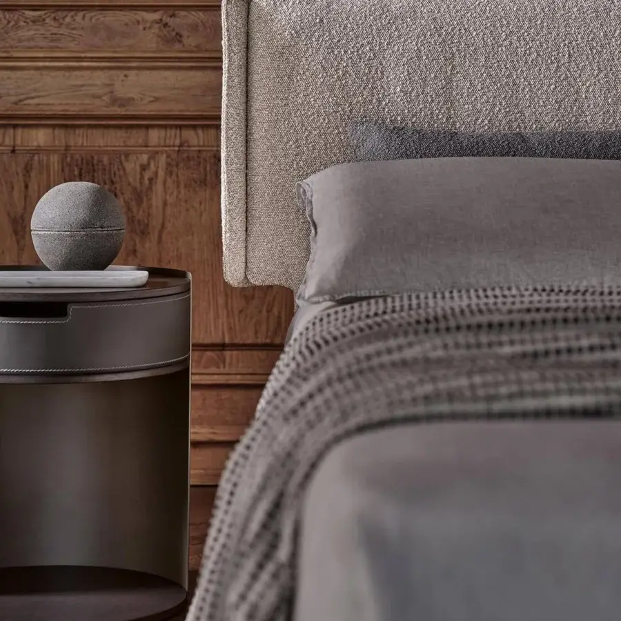 Exceptional Ditre Italia Skin nightstand with bent sheet metal form and veneered wood, finished in dark taupe matte with rope detail
