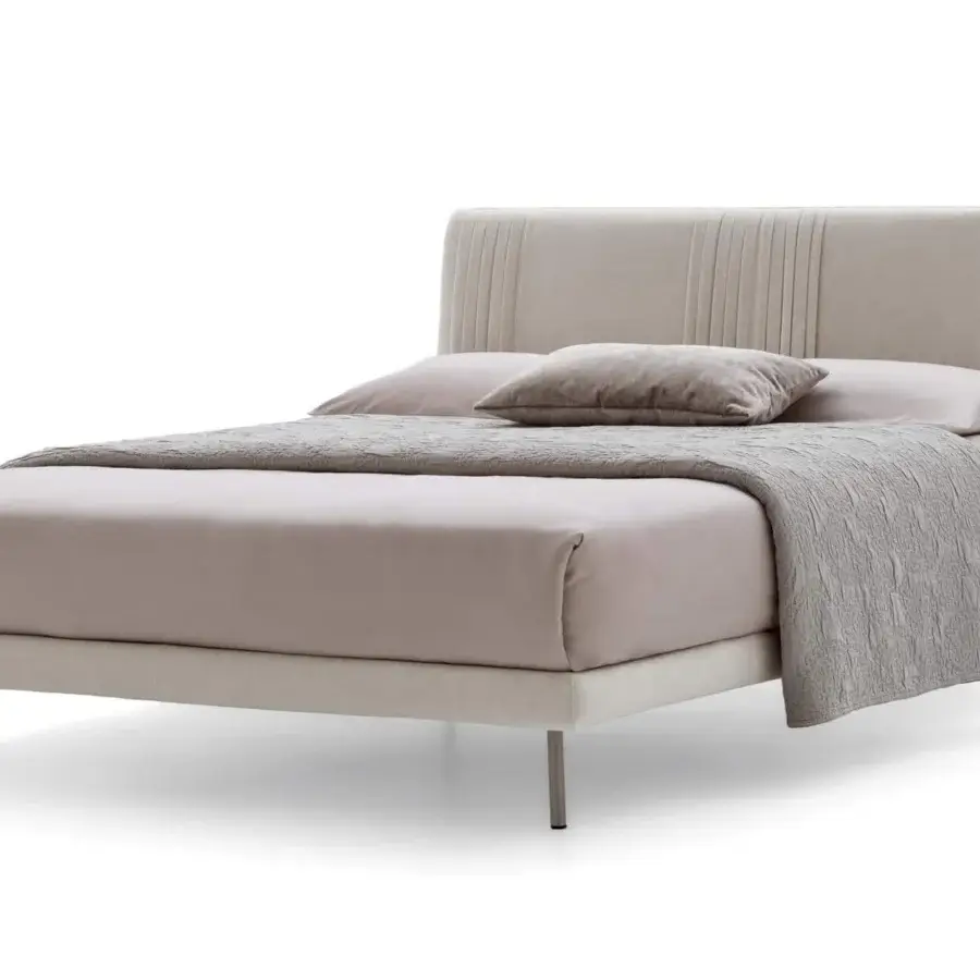 Superior Ditre Italia Chloè bed with refined pleating and slender metal legs in light beige fabric upholstery