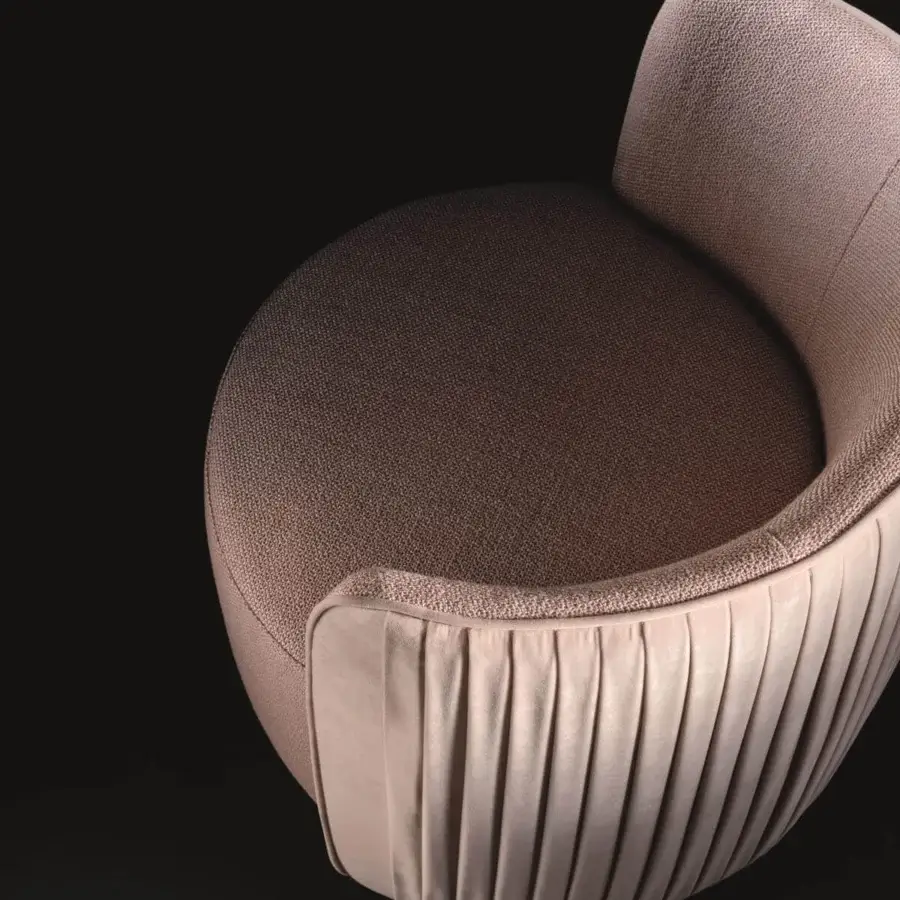 Distinguished Ditre Italia Chloè lounge chair with muted brown woven textile and refined vertically pleated panels crafted in Italy