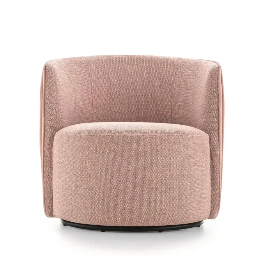 Superior Ditre Italia Chloè lounge chair upholstered in light pink textured textile with sleek black base