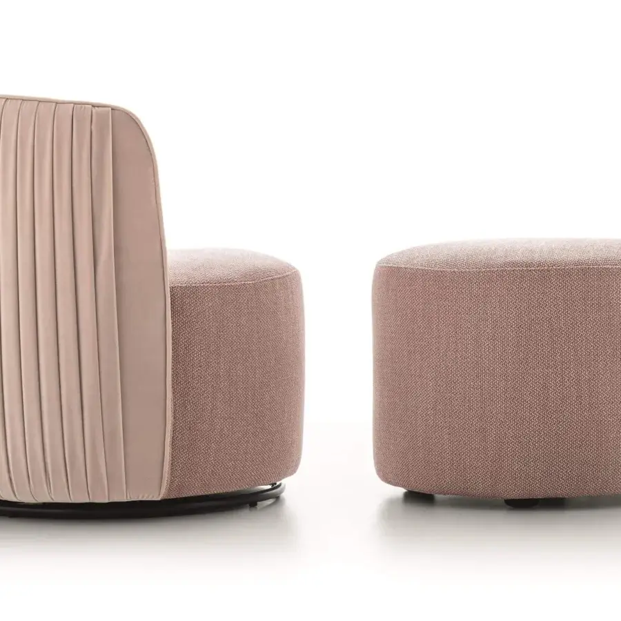 Captivating Ditre Italia Chloè lounge chair with a light pinkish-brown woven fabric and sleek black swivel base