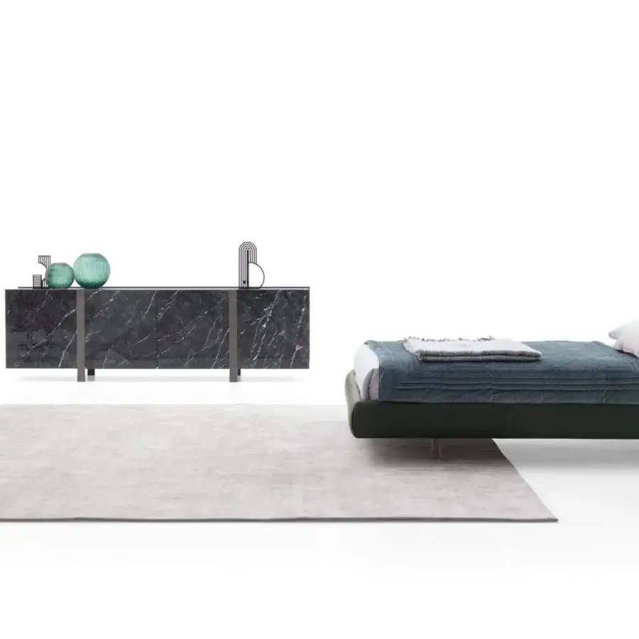 Exclusive Ditre Italia Royal bed with dark olive green textile or synthetic leather upholstery and matte finish