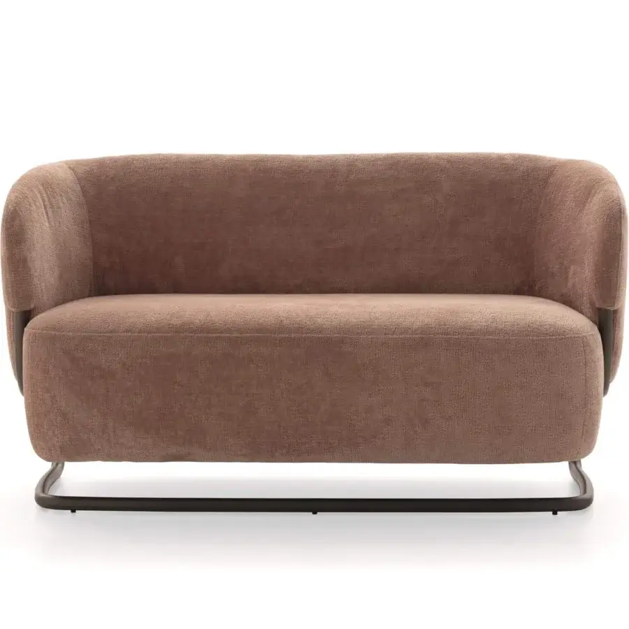 Distinguished Ditre Italia Marabù sofa with a soft seat and curved dark tubular frame in brown textile material with a textured matte finish