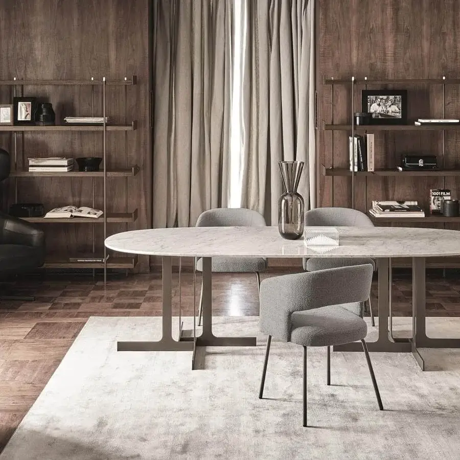 Architectural Ditre Italia Unit bookcase with veneered wood shelves in matte medium brown and metal support structure