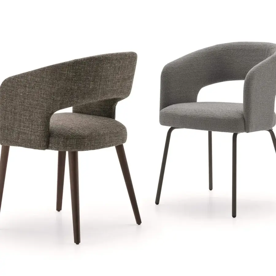 Exceptional Ditre Italia 356 armchair with dark brown solid wood legs and textured brown textile upholstery