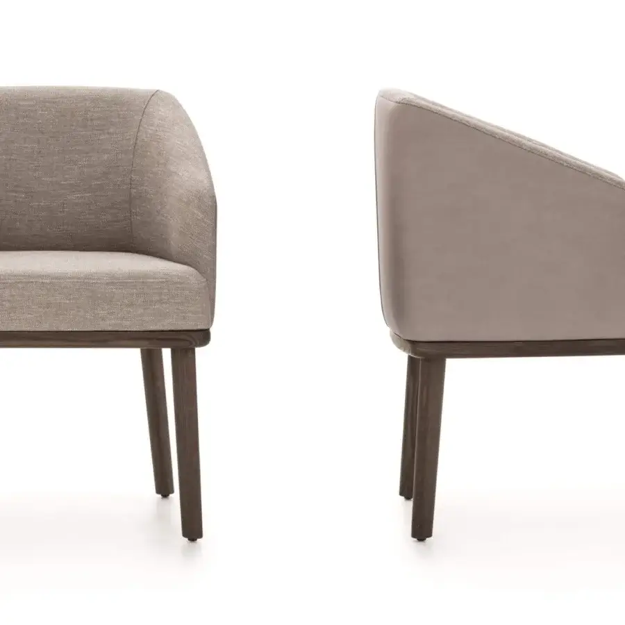 Superior Ditre Italia St Tropez armchair with light grayish-brown textile upholstery and dark-toned wooden legs