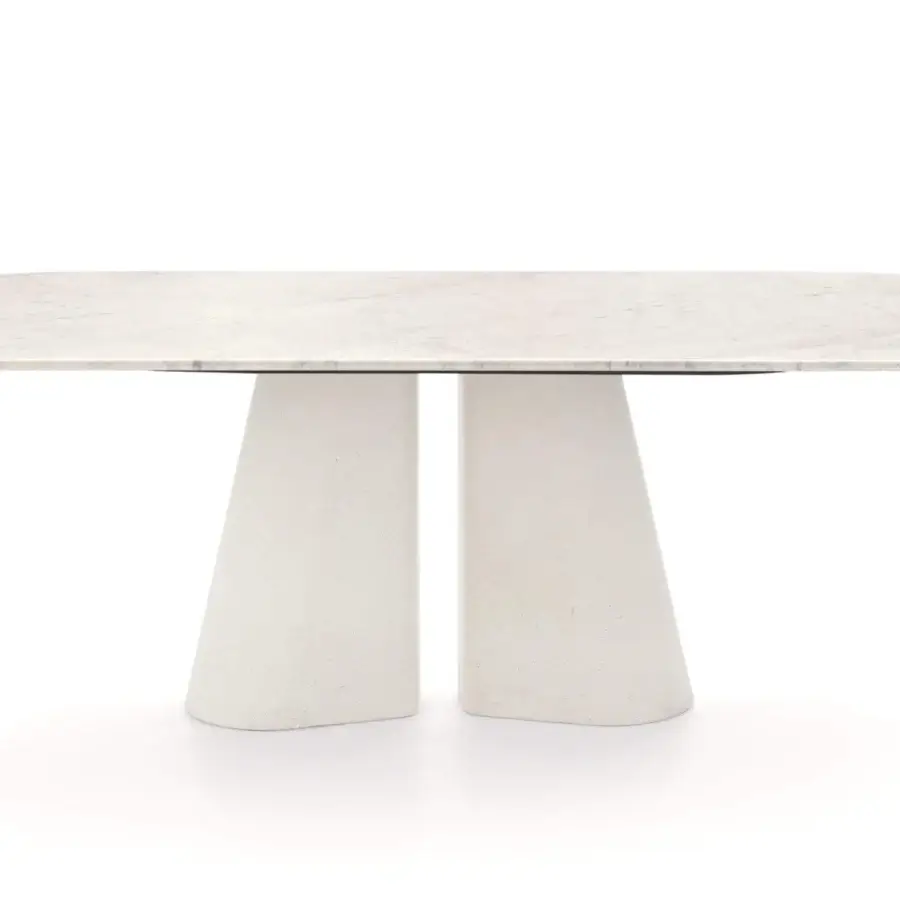Exceptional Ditre Italia Pillar table with a light cream stone top and sculpted concrete supports in a matte finish