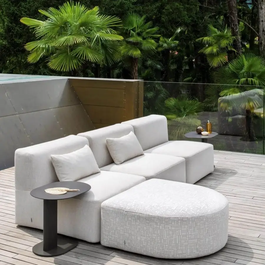 Elegant Varaschin Plinto side table with dark gray varnished aluminum and HPL top crafted for outdoor use