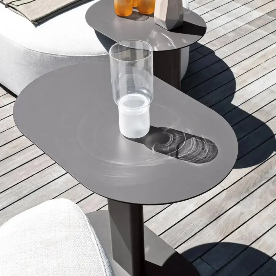 Elegant Varaschin Plinto side table with matte gray HPL top and extruded aluminum column built with powder coat varnishing