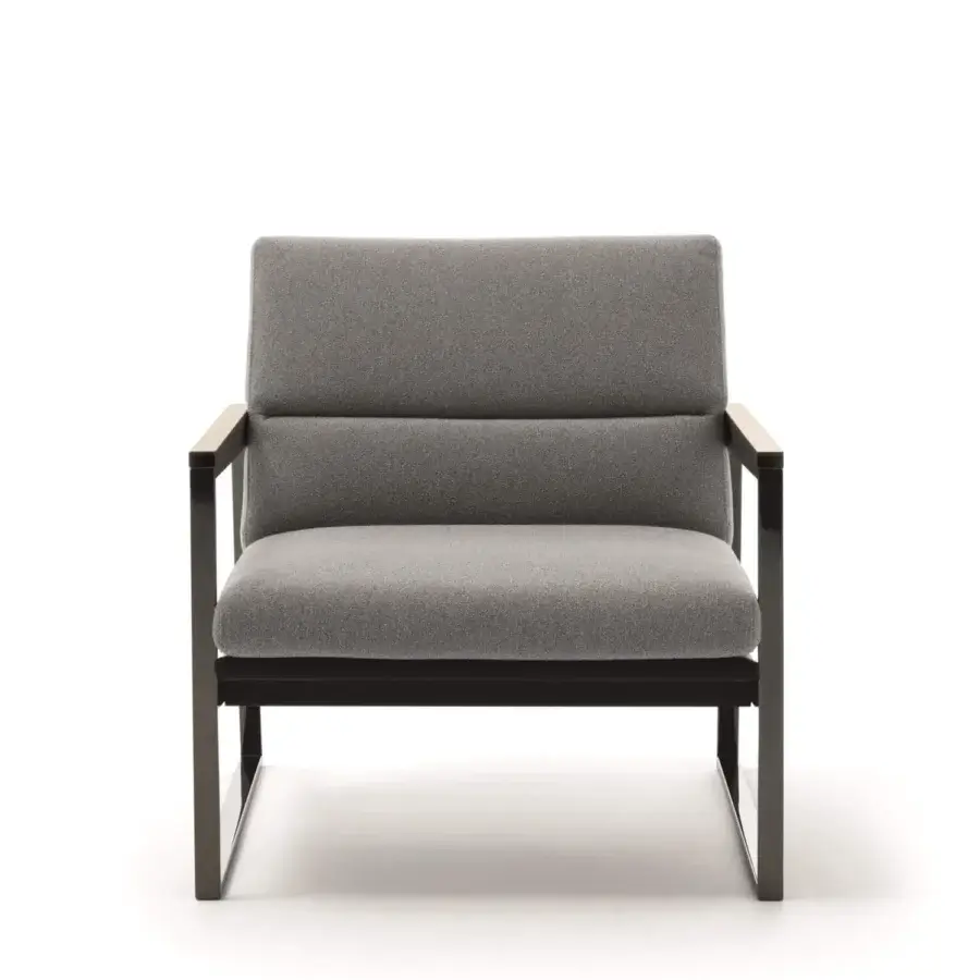 Elegant Ditre Italia Daytona lounge chair in gray textile with varnished metal base and wooden armrests