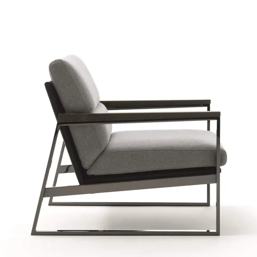 Distinguished Ditre Italia Daytona lounge chair in gray textile with varnished metal base and wooden armrests