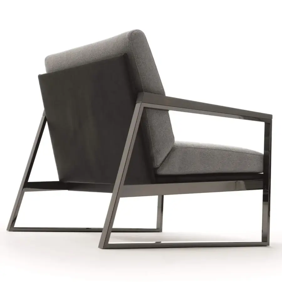 Exceptional Ditre Italia Daytona lounge chair upholstered in gray textile with varnished metal detailing