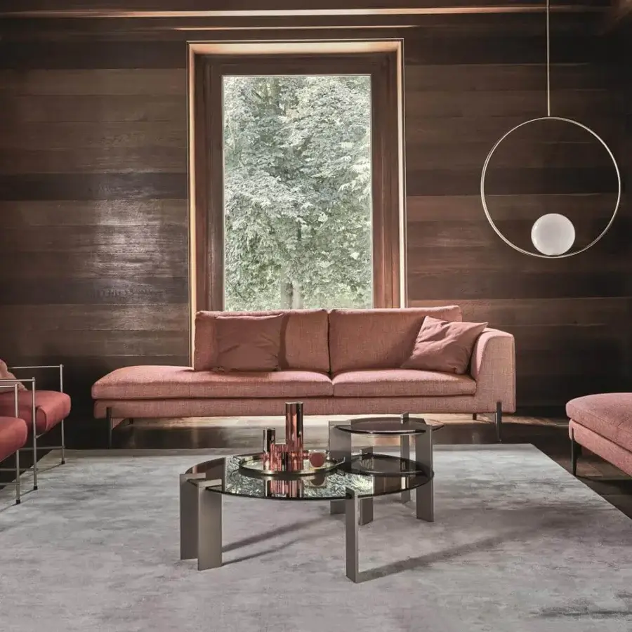 Distinguished Ditre Italia Aulos coffee table with transparent glass and asymmetrical varnished metal legs in a light grey matte finish