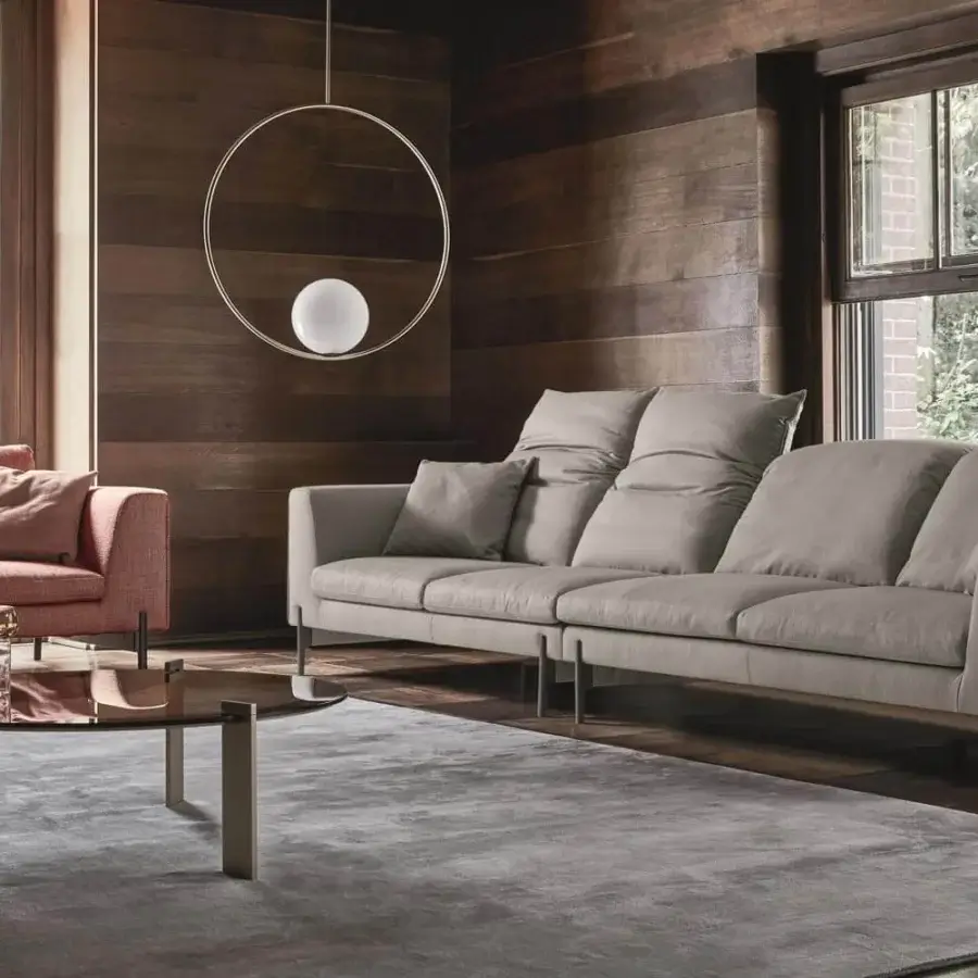 Exclusive Ditre Italia Aulos coffee table with light brown transparent glass and asymmetrical varnished metal legs