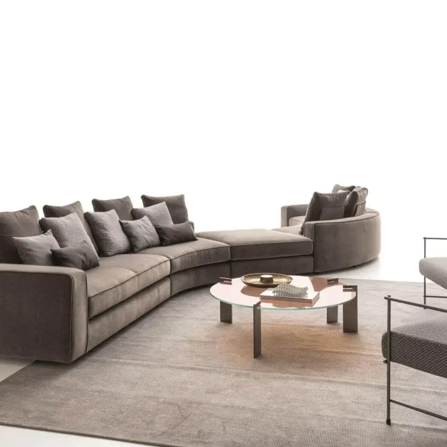 Exceptional Ditre Italia Aulos coffee table with a transparent glass top and asymmetrical varnished metal legs