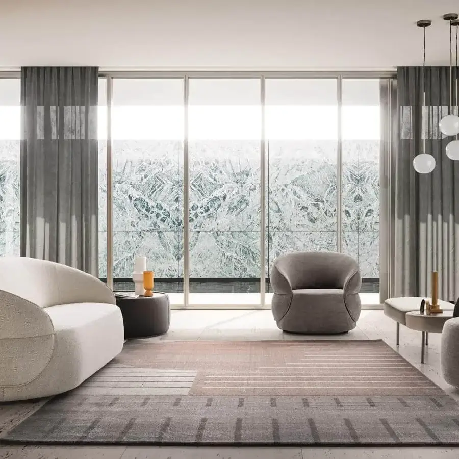Elegant Ditre Italia Clip sofa with soft lines upholstered in light textured off-white textile with a matte finish
