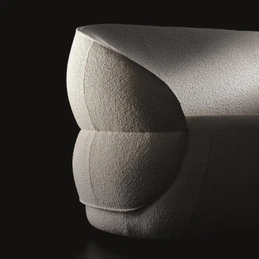 Distinguished Ditre Italia Clip sofa with enveloping comfort and curvilinear design in light neutral toned fabric with matte finish