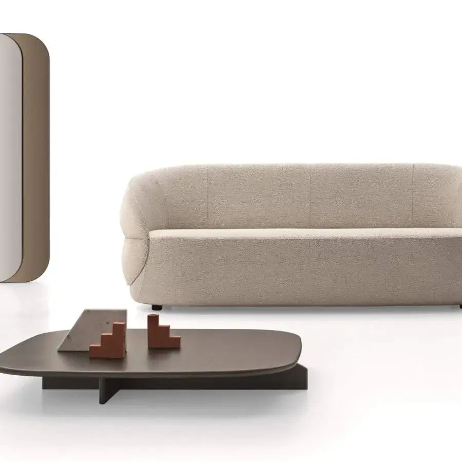 Exceptional Ditre Italia Clip sofa with light beige textured upholstery and discreet dark legs presents a balanced silhouette