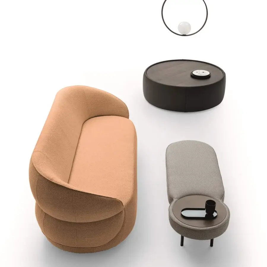 Lavish Ditre Italia Clip sofa with textured peach fabric transitioning to darker brown and balanced organic lines
