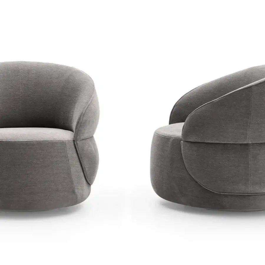 Elegant Ditre Italia Clip lounge chair in matte gray textile with rounded silhouette and curved lines