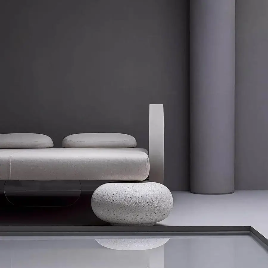 Superior Varaschin Wellness Therapy bed with light gray cushioning, plexiglass supports and textured stone element