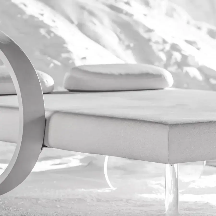 Superior Varaschin Wellness Therapy bed with matte textile upholstery, clear plexiglass legs and a minimalist white finish
