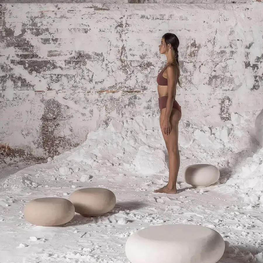 Exclusive Varaschin Wellness Therapy stone crafted with a Corian touch top and light beige matte finish