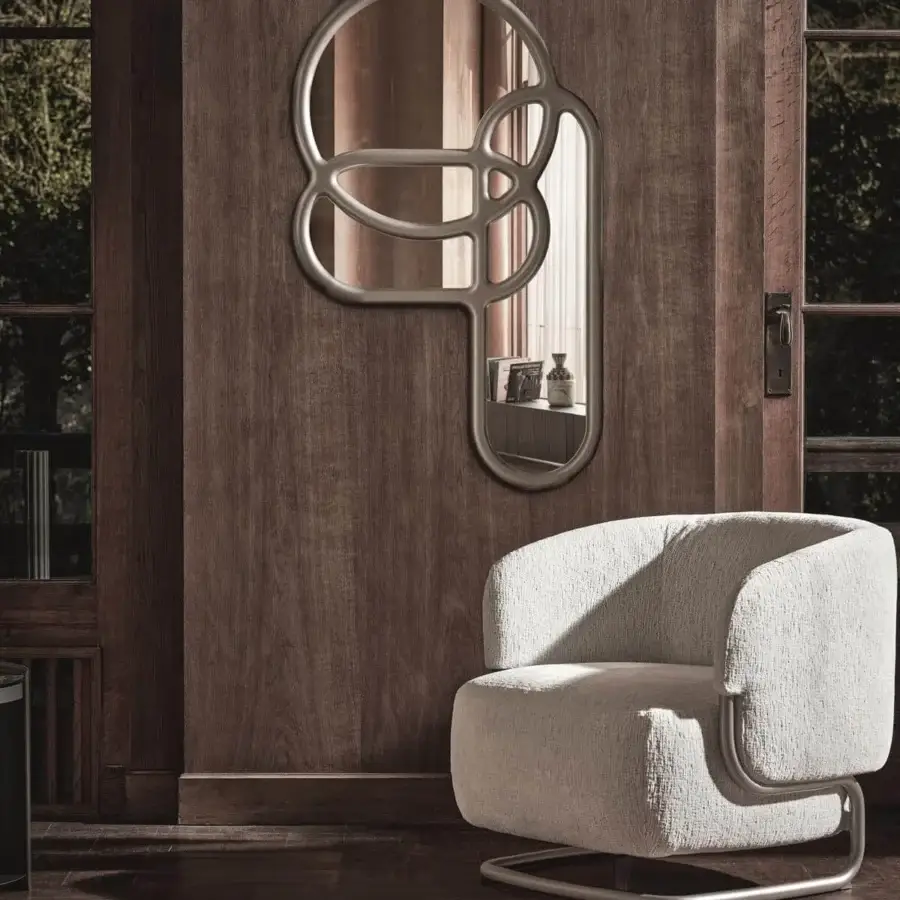 Exceptional Ditre Italia Multitude mirror with round geometrical forms in matte silver or gray finish