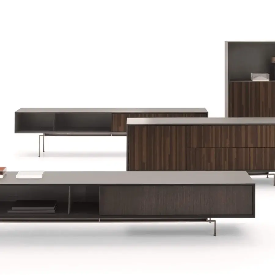 Elegant Ditre Italia Eric TV stand with dark brown wood and medium grey composite supported by slender metal legs