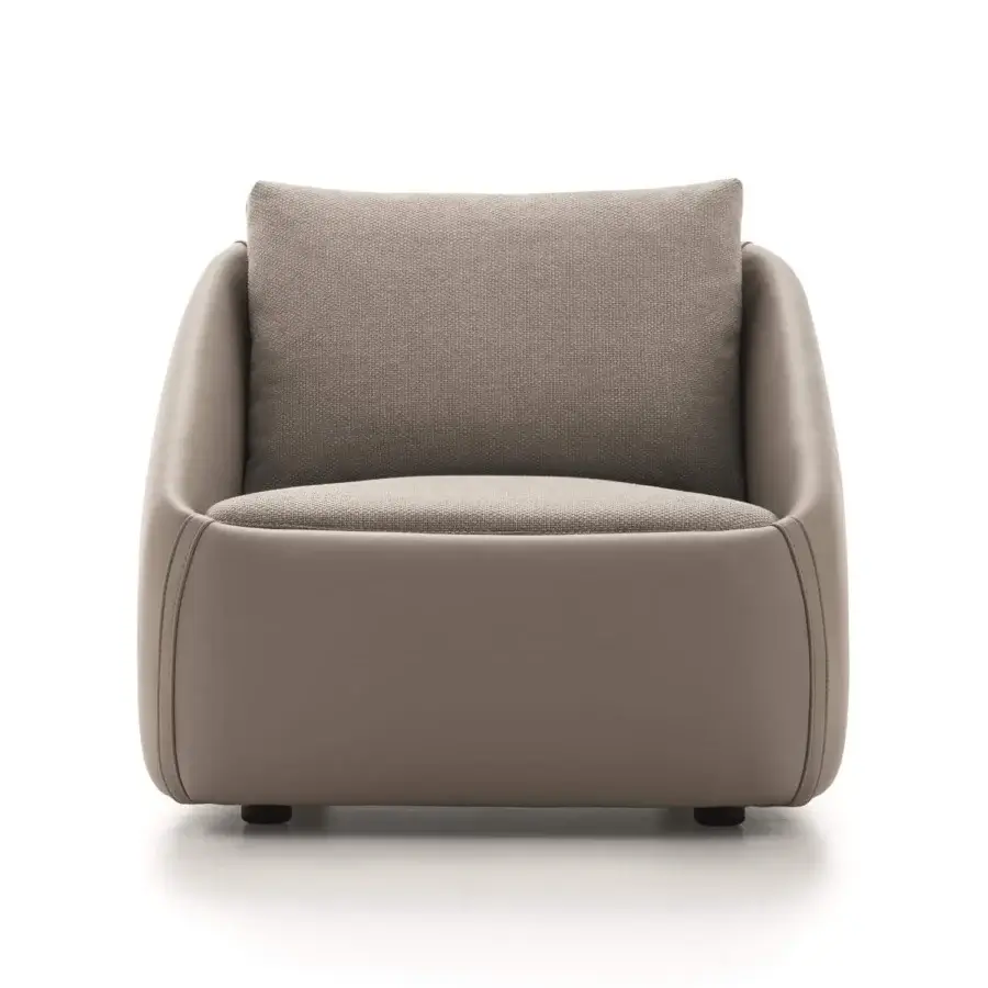 Elegant Ditre Italia Bend lounge chair in light taupe with woven textile cushions and smooth matte shell