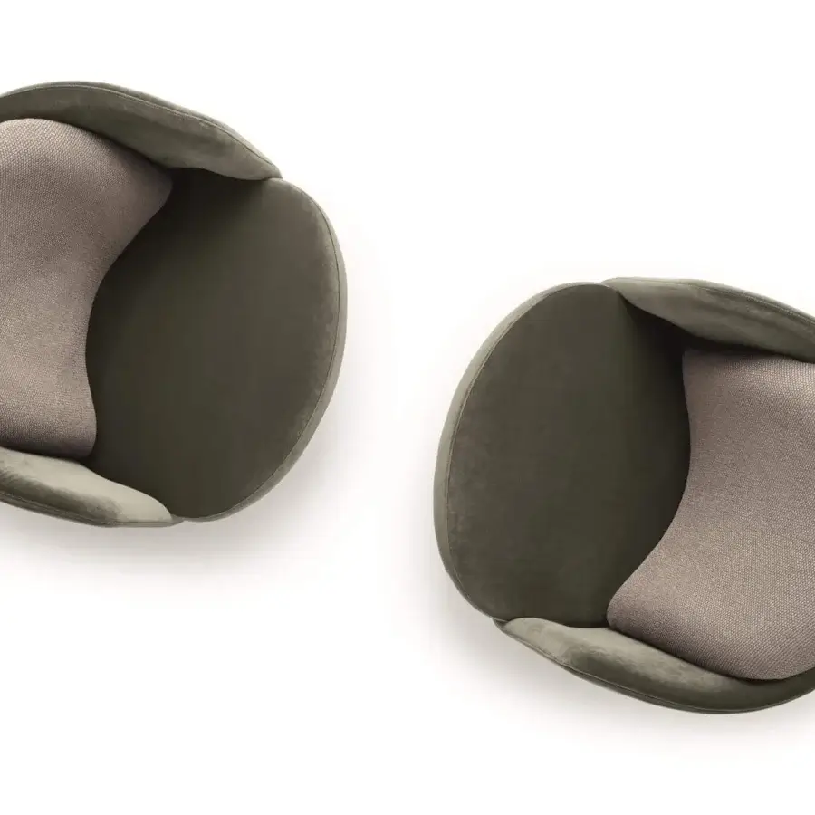 Captivating Ditre Italia Lucia lounge chair with shell-like form and muted olive green textile upholstery with matte finish