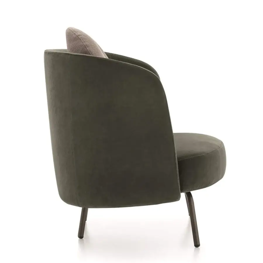 Distinguished Ditre Italia Lucia lounge chair with curved olive-green textile upholstery and dark metal legs