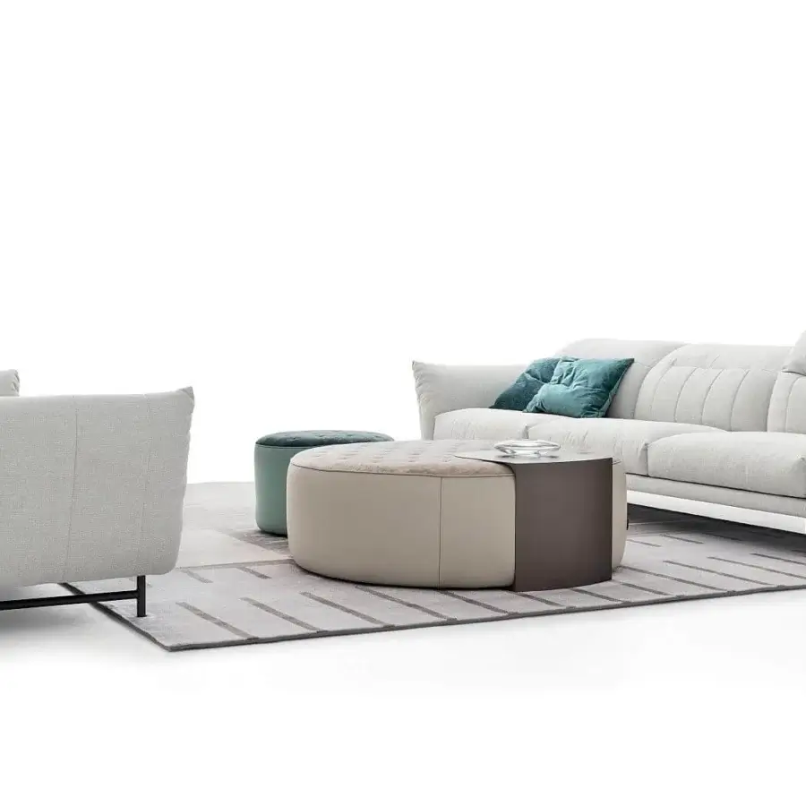 Superior Ditre Italia Clip ottoman with quilted beige textile and light leather base in matte finish